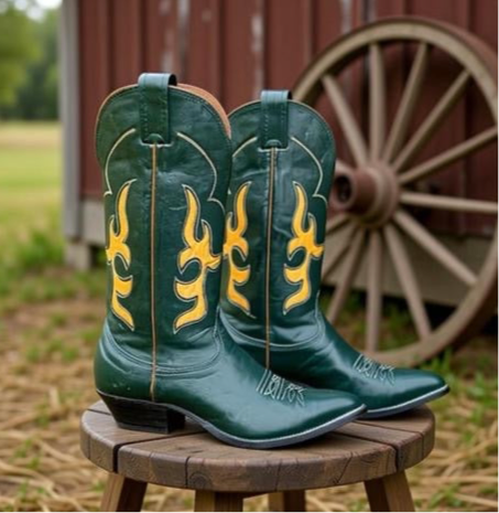 Men’s Size 8.5 D - Nocona Vintage Cowboy Western Boots Dark Green Yellow Inlays
