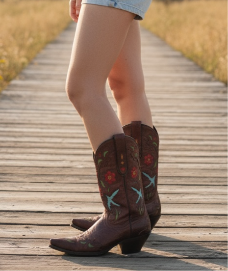 1990s • Dan Post • “Blue Birds” Inlay Boots • Women’s 8 M