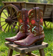 1990s • Dan Post • “Blue Birds” Inlay Boots • Women’s 8 M