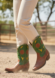 1960s • Acme • “Garden Party” Floral-Inlay Shorty Boots • Women’s 6.5