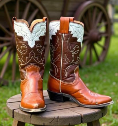 1950s • FRYE • Tri-Color Western (Saddle/Chocolate/Bone) • Women’s 7.5