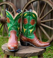 1960s • Acme • “Garden Party” Floral-Inlay Shorty Boots • Women’s 6.5