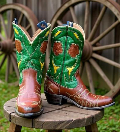 1960s • Acme • “Garden Party” Floral-Inlay Shorty Boots • Women’s 6.5