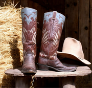 Men’s Size 9.5 D - 1950’s Justin Tall Stovepipe Cowboy Western Boots Unique Inlay Design