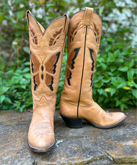 Women’s Size 6.5 M - 1970’s Tony Lama Cowboy Western Boots Butterflies