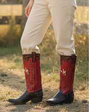 1950s • Custom Stovepipe Show Boots (Red/Black, “R.L.M.” Monogram) • Women’s 9.5
