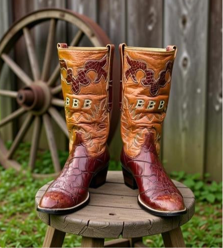 1960s • Custom Shop • Alligator & Monogram Show Cowboy Boots • Men’s 9.5 D