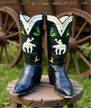 Larry Mahan Vintage Cowboy Western Boots Horseback Inlays Women’s Size 7.5 B
