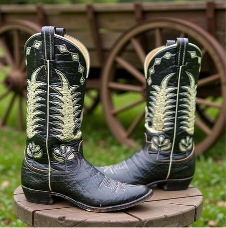 Women’s Size 9 M - Tony Lama Vintage Cowboy Western Boots Black Label Inlays