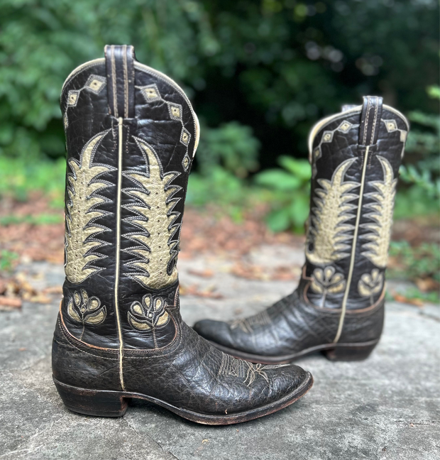 Women’s Size 9 M - Tony Lama Vintage Cowboy Western Boots Black Label Inlays