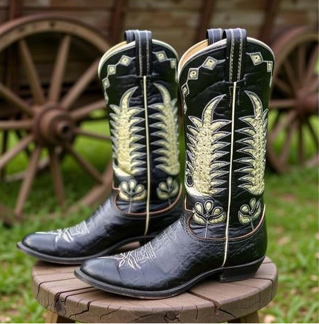 Women’s Size 9 M - Tony Lama Vintage Cowboy Western Boots Black Label Inlays