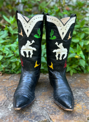 Women’s Size 7.5 B - Larry Mahan Vintage Cowboy Western Boots Horseback Inlays