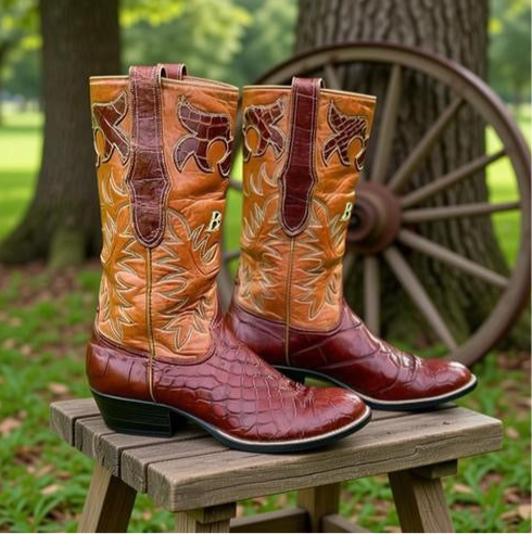 1960s • Custom Shop • Alligator & Monogram Show Cowboy Boots • Men’s 9.5 D