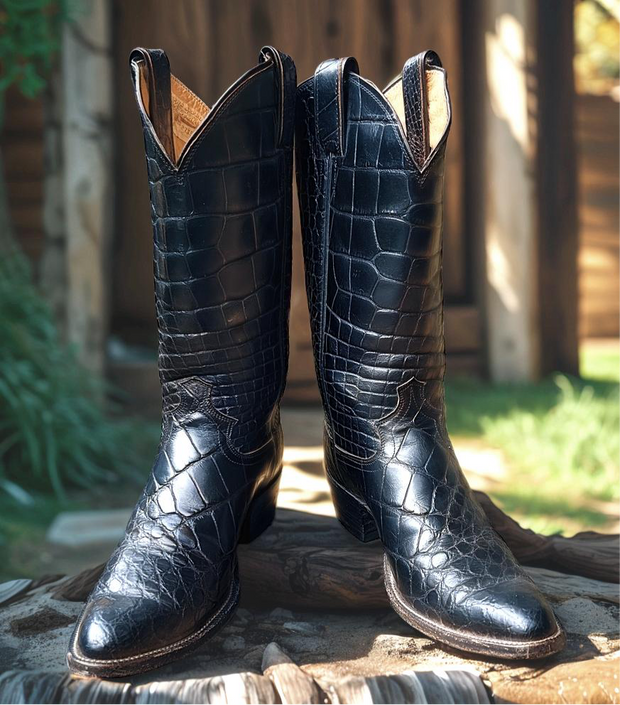 Men’s Size 8.5 D - Justin Vintage Cowboy Western Boots Full Alligator