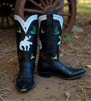 Women’s Size 7.5 B - Larry Mahan Vintage Cowboy Western Boots Horseback Inlays