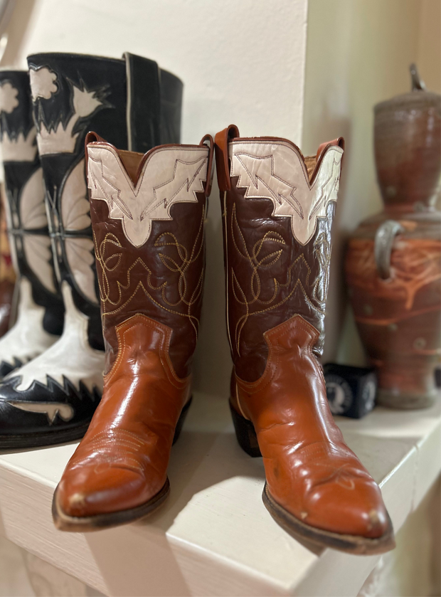 1950s • FRYE • Tri-Color Western (Saddle/Chocolate/Bone) • Women’s 7.5