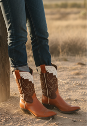 1950s • FRYE • Tri-Color Western (Saddle/Chocolate/Bone) • Women’s 7.5