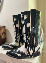 1960s • Custom Made • Black & White Butterfly Inlay Western • Men’s 10 D