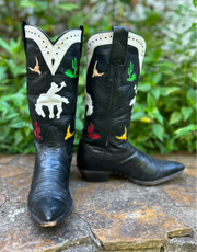 Women’s Size 7.5 B - Larry Mahan Vintage Cowboy Western Boots Horseback Inlays