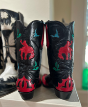 1980s–90s • Thieves Market for Larry Mahan • Pictorial Rodeo & Desert Inlay Boots • Women’s 8.5 B