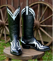 Women’s Size 7 B - Larry Mahan Vintage Cowboy Western Boots Unique Inlays NOS