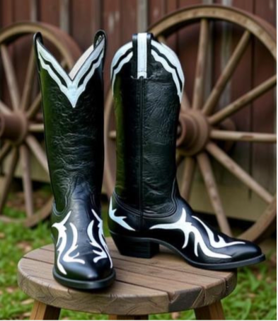 Women’s Size 7 B - Larry Mahan Vintage Cowboy Western Boots Unique Inlays NOS