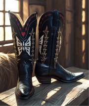 Women’s Size 7.5 B - Lucchese Custom Cowboy Western Boors Butterfly and Heart Inlays