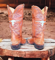 Men’s Size 9.5 D - Heritage Cowboy Western Boots Double Sided Bull Head Inlays