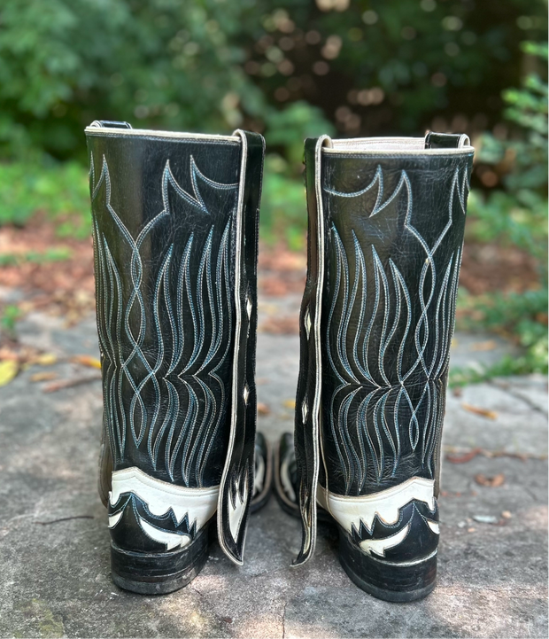 1960’s Black & White Butterfly Inlay Cowboy Boots – Men’s 10D