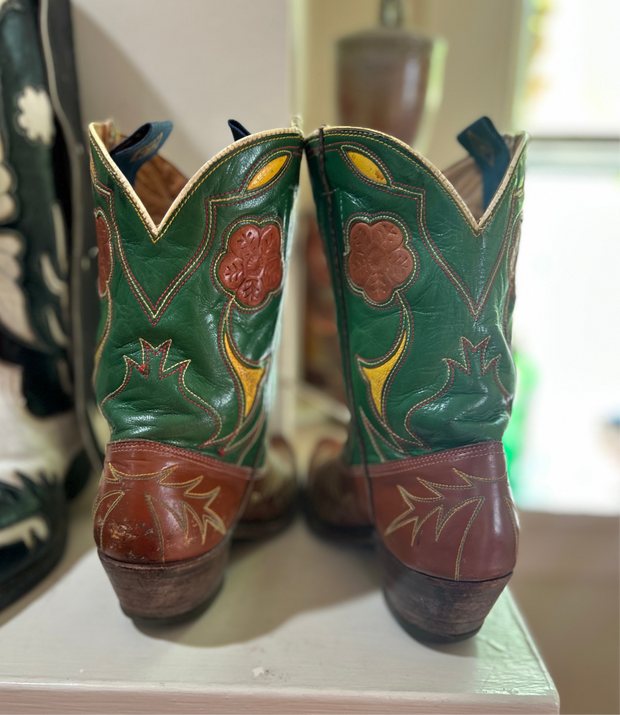 1960s • Acme • “Garden Party” Floral-Inlay Shorty Boots • Women’s 6.5