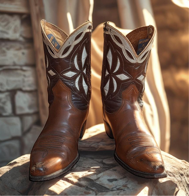 Women’s Size 9 M - 1950’s Tex Tan Of Yoakum Cowboy Western Boots Inlays
