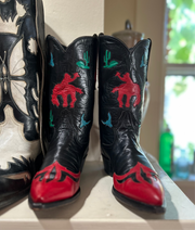 1980s–90s • Thieves Market for Larry Mahan • Pictorial Rodeo & Desert Inlay Boots • Women’s 8.5 B