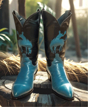 Women’s Size 8.5 B - Justin Vintage Cowboy Western Boots Horseback Inlays