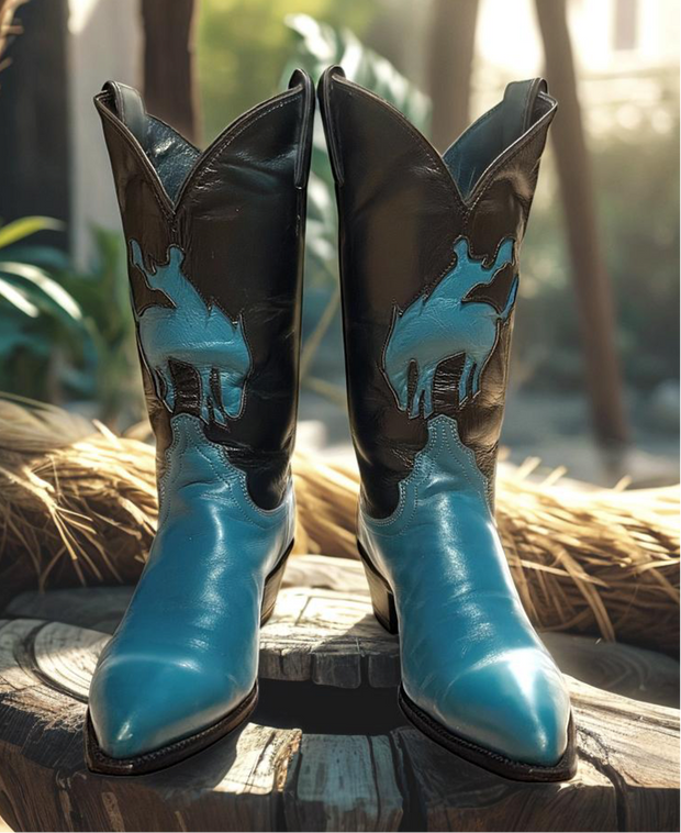 Women’s Size 8.5 B - Justin Vintage Cowboy Western Boots Horseback Inlays