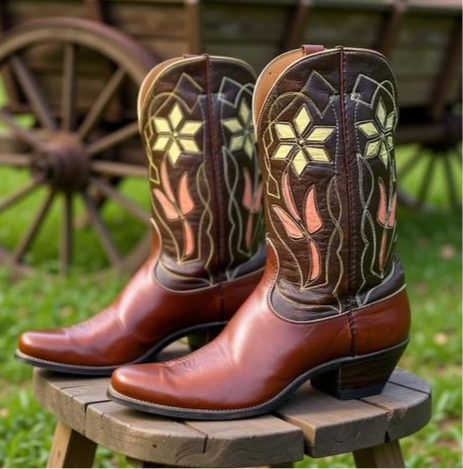 1950s • JUSTIN • Floral Inlay Western • Women’s 5.5 M