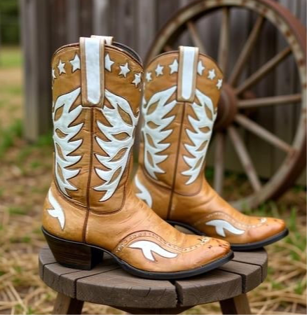 Custom 1981 Eagle + Stars Inlay Cowgirl Boots – Ladies 8.5