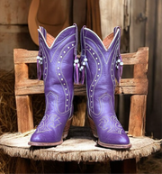 Women’s Size 7.5 M - Miss Capezio Vintage Cowboy Western Boots Purple Beaded Fringe