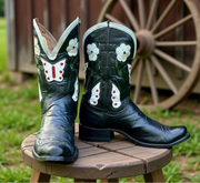1950s • Border-Boot Style • “Butterfly & Dogwood” Inlay Showboots • Women’s 9