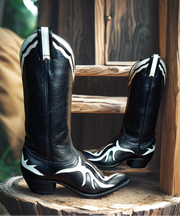 Women’s Size 7 B - Larry Mahan Vintage Cowboy Western Boots Unique Inlays NOS