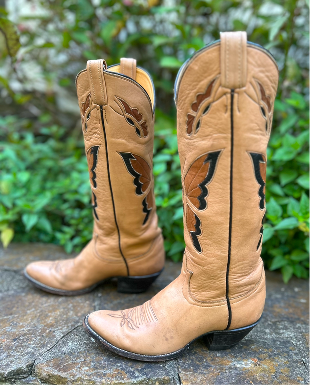 Women’s Size 6.5 M - 1970’s Tony Lama Cowboy Western Boots Butterflies