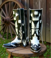 1960s • Custom Made • Black & White Butterfly Inlay Western • Men’s 10 D