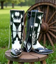 1960s • Custom Made • Black & White Butterfly Inlay Western • Men’s 10 D