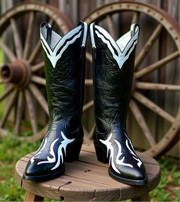 Women’s Size 7 B - Larry Mahan Vintage Cowboy Western Boots Unique Inlays NOS