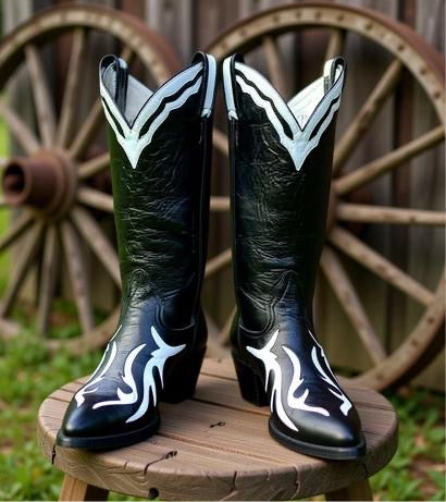 Women’s Size 7 B - Larry Mahan Vintage Cowboy Western Boots Unique Inlays NOS