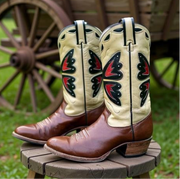 1970s • TEXAS BOOTS • Butterfly Inlay • Men’s 9 D