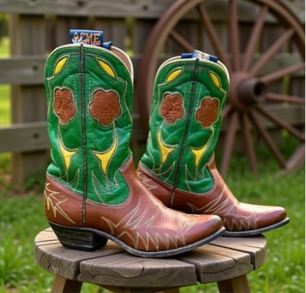1960s • Acme • “Garden Party” Floral-Inlay Shorty Boots • Women’s 6.5
