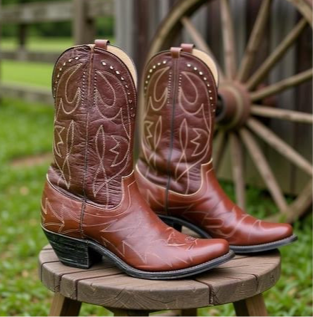 Women’s Size 7.5 M - 1950’s Pee Wee Cowboy Western Boots Brown Leather