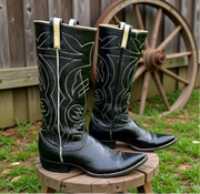 1950s • Tony Lama • Stovepipe Black Flame Stitch — Men’s 8.5