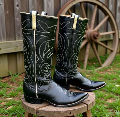 1950s • Tony Lama • Stovepipe Black Flame Stitch — Men’s 8.5