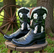 1950s • Border-Boot Style • “Butterfly & Dogwood” Inlay Showboots • Women’s 9